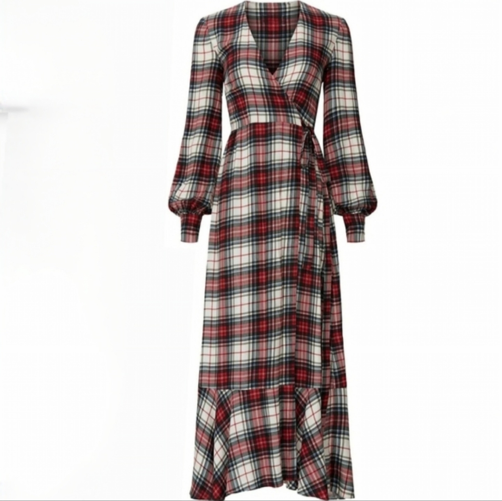 Petersyn Salal Wrap maxi Dress Plaid Tillery XS